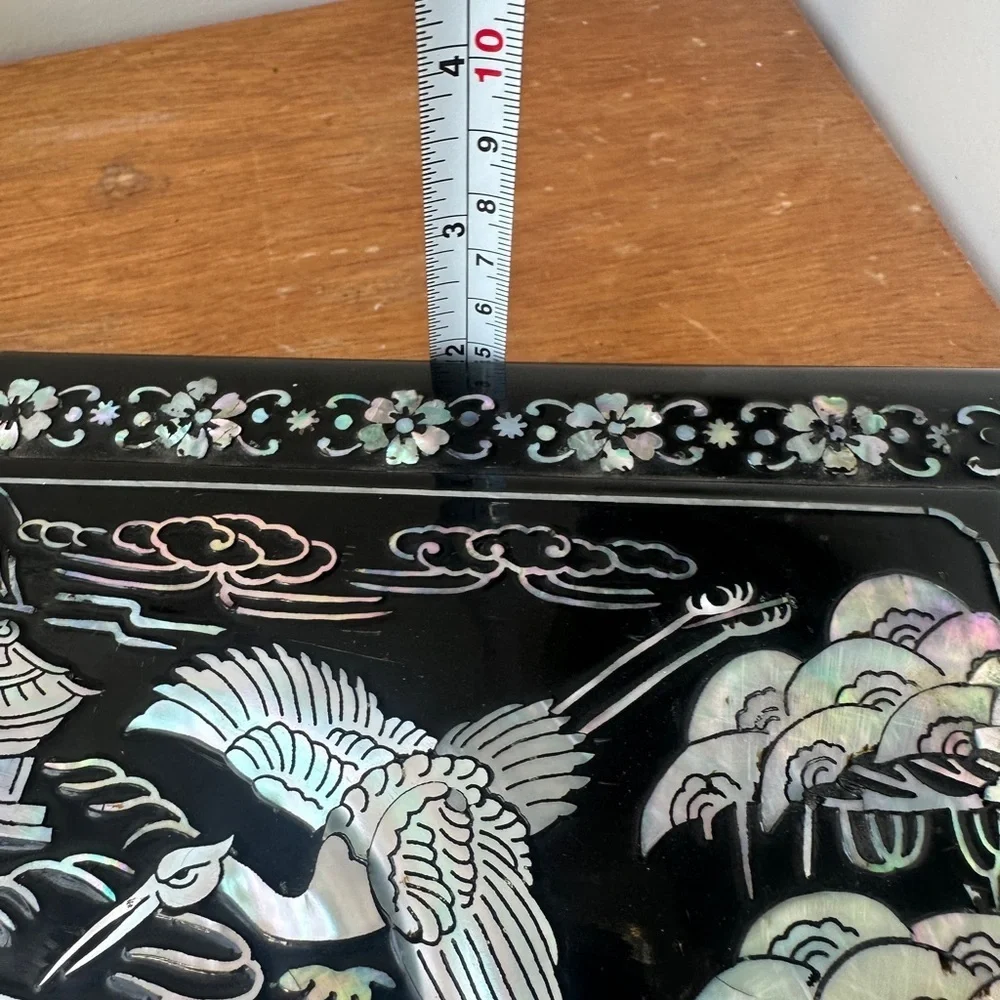 Rare Vintage 1982 Black Lacquered Smoking Box with Morher of pearl Inlay Design